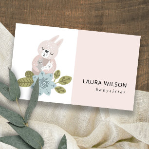 CARTE DE VISITE BLEUE BLEUE SCANDI FLORAL BEAR HUG BABY NANNY