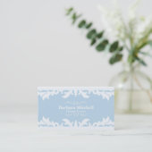 Carte de visite bleue chic pour mariage élégant (Debout devant)
