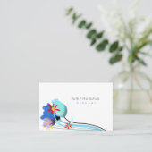 Carte de visite bleue et blanche florale (Debout devant)
