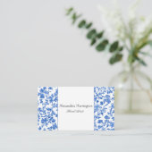 Carte de visite bleue florale avec code QR (Debout devant)
