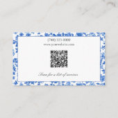 Carte de visite bleue florale avec code QR (Dos)