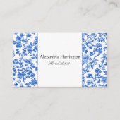 Carte de visite bleue florale avec code QR (Devant)
