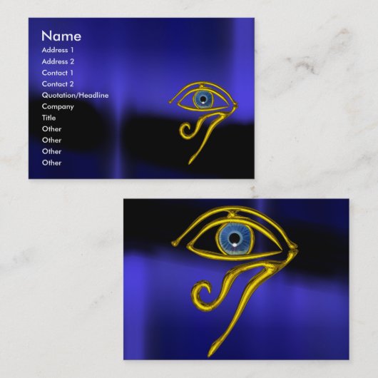 CARTE DE VISITE BLEUE TALISMAN / OEIL OR HORUS (Devant / Derrière)