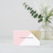 Carte De Visite Bloc de couleur doré blanc chic rose moderne (Debout devant)