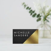 Carte De Visite Bloc de couleur géométrique Chic Faux Gold et Cuir (Debout devant)