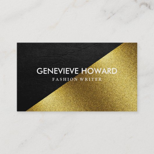 Carte De Visite Bloc de couleur géométrique Chic Faux Gold et Cuir (Devant)