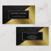 Carte De Visite Bloc de couleur géométrique Chic Faux Gold et Cuir (Devant / Derrière)