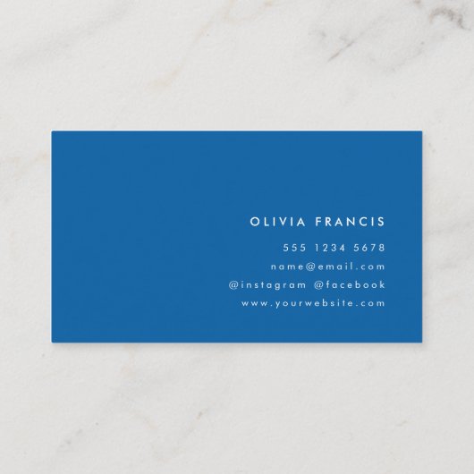 Carte De Visite Bloc de couleur moderne bleu royal simple (Dos)