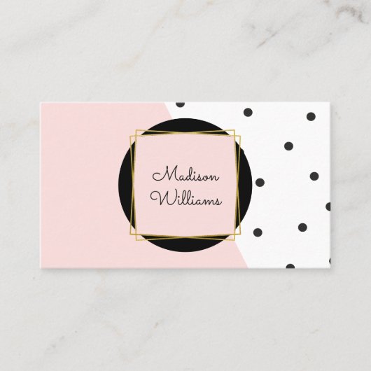 Carte De Visite Bloc de couleur rose féminin et Motif Pois (Devant)