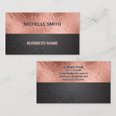 Carte De Visite Bloc de couleur | Rose Gold Foil Black Metallic (Devant / Derrière)