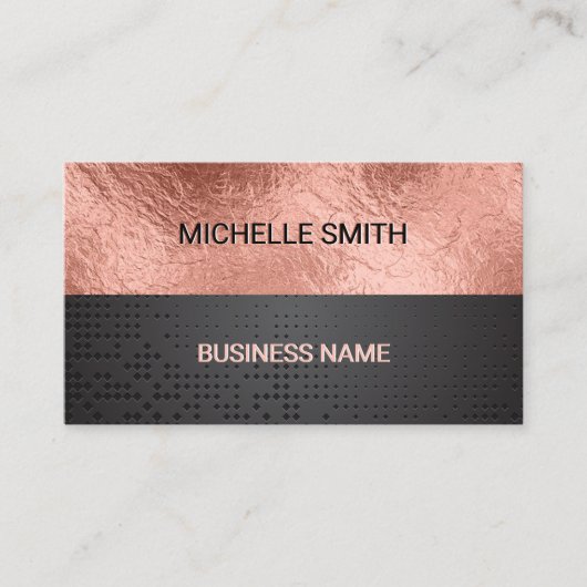 Carte De Visite Bloc de couleur | Rose Gold Foil Black Metallic (Devant)
