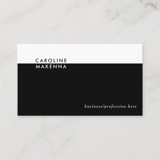 Carte De Visite Bloc de couleur simple noir et blanc professionnel (Devant)