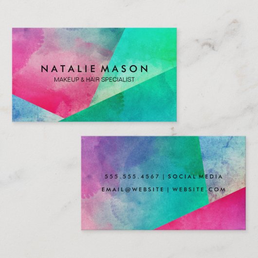 Carte De Visite Blocs de couleur d'aquarelle élégants (Devant / Derrière)