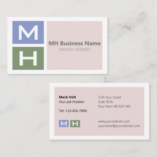 Carte De Visite Blocs de ton Cool initialisés (Devant / Derrière)