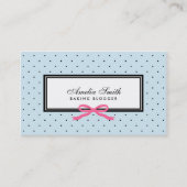Carte De Visite Blogger moderne Blue Black Polka Dot Pink Ribbon (Devant)