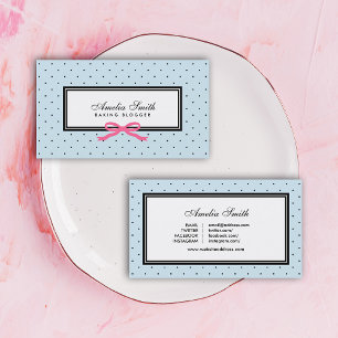 Carte De Visite Blogger moderne Blue Black Polka Dot Pink Ribbon