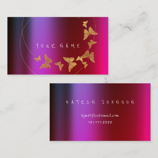 Carte De Visite BLOGUEUR Holographique Gold Butterfly Influencer (Devant / Derrière)