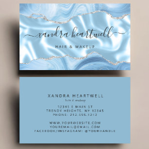 Carte De Visite Blue Agate Argent Paillettes Luxe Styliste