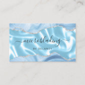 Carte De Visite Blue Agate Paillettes Argent Microblading Luxe (Devant)
