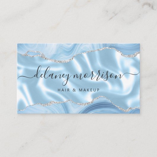 Carte De Visite Blue Agate Parties scintillant Argent Luxe (Devant)