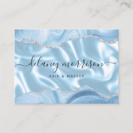 Carte De Visite Blue Agate Parties scintillant Argent Luxe (Devant)