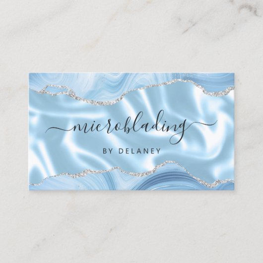 Carte De Visite Blue Agate Silver Glitter Luxury Microblading (Devant)