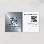 Carte De Visite Blue and Silver QR Code Fitness Trainer (Devant)
