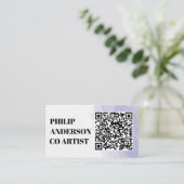 Carte De Visite Blue And White Business Card With Qr Code (Debout devant)