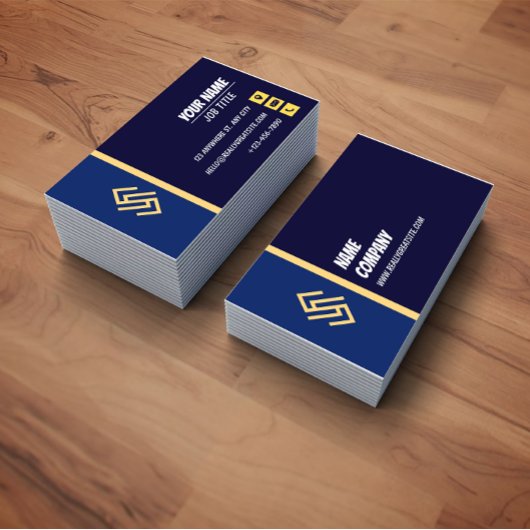 Carte De Visite Blue and Yellow Simple Lines Business Card