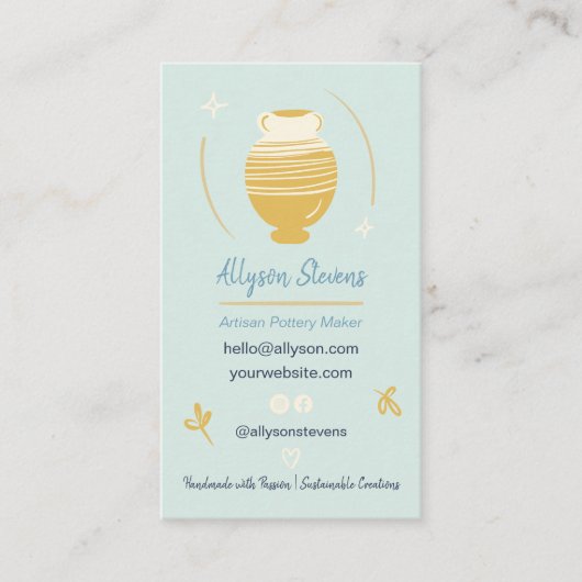 Carte De Visite Blue Artisan Pottery Maker Artisanat photo code qr (Devant)