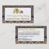 Carte De Visite Blue Boho Elephant, Babysitter, Garderie, Nourritu (Devant / Derrière)