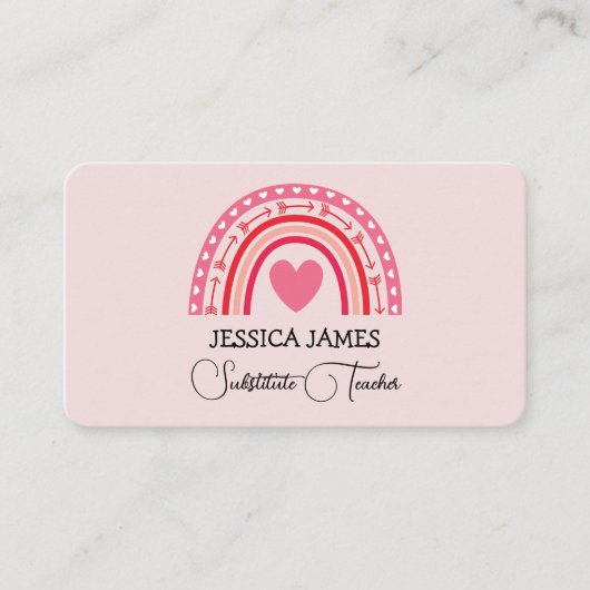 Carte De Visite Blue Boho Rainbow Cute Substitut Enseignant (Devant)