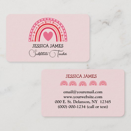 Carte De Visite Blue Boho Rainbow Cute Substitut Enseignant (Devant / Derrière)