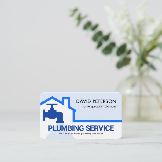 Carte De Visite Blue Building Frame Leaking Faucet (Debout devant)