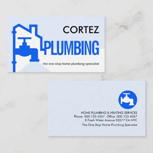 Carte De Visite Blue Building Pipe Frame Leaking Faucet (Devant / Derrière)