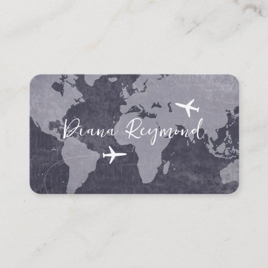 Carte De Visite Blue Business Cards with World Map and Planes (Devant)