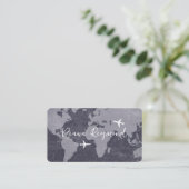 Carte De Visite Blue Business Cards  with World Map and Planes (Debout devant)