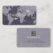 Carte De Visite Blue Business Cards  with World Map and Planes (Devant / Derrière)