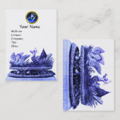 CARTE DE VISITE BLUE CERISE OF SWANS WITH CUPCAKES AND PASTRY (Devant / Derrière)