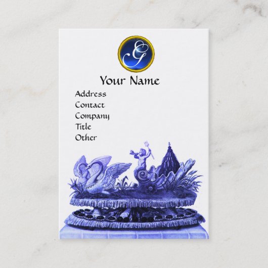 CARTE DE VISITE BLUE CERISE OF SWANS WITH CUPCAKES AND PASTRY (Devant)