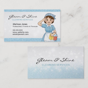 Carte De Visite Blue Cleaning Lady à votre service Cheveux Brown