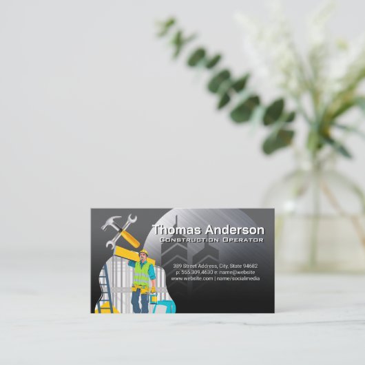 Carte De Visite Blue Collar Worker | Construction Tools (Debout devant)