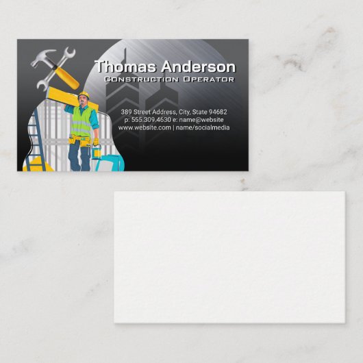 Carte De Visite Blue Collar Worker | Construction Tools (Devant / Derrière)