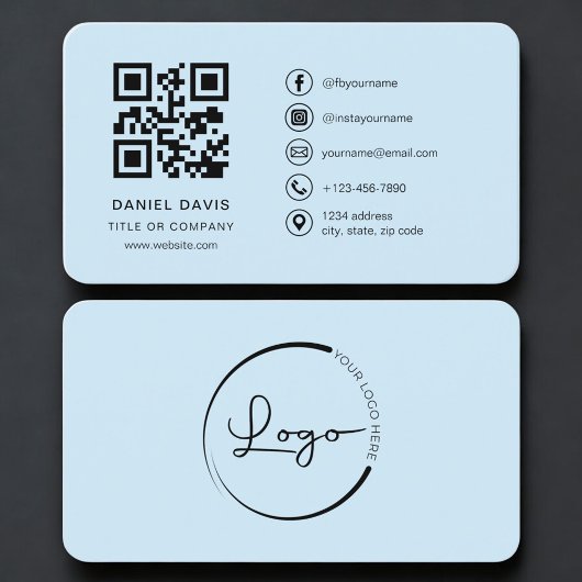 Carte De Visite Blue Company Logo QR Code Professional