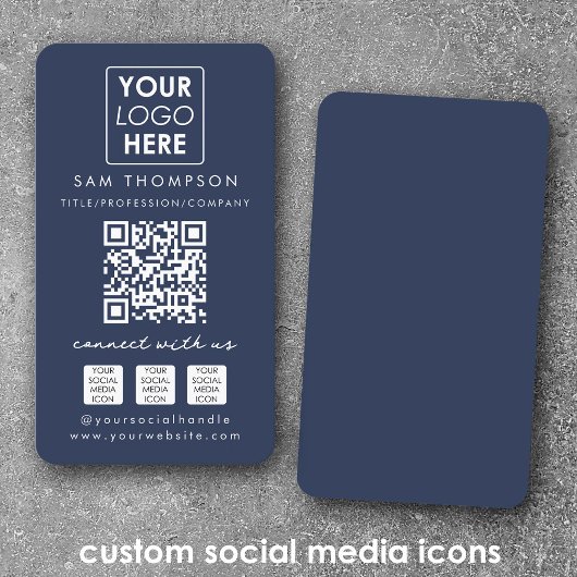 Carte De Visite Blue Connect with Us Social Media QR Code Logo