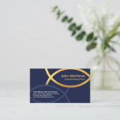 Carte De Visite Blue Creative Gold Ichthus Fish Christian Ministry (Debout devant)
