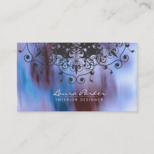 Carte De Visite Blue Damask Mandala Aquarelle Artiste Vintage