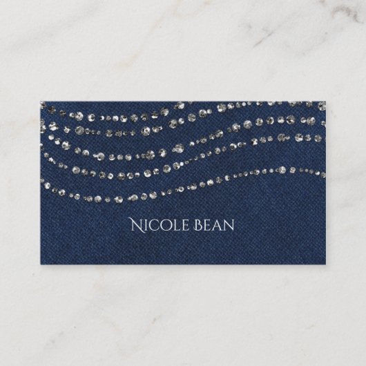 Carte De Visite Blue Denim & Diamonds Faux Sparkle Bling (Devant)