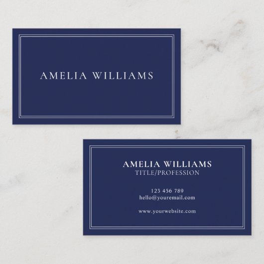 Carte De Visite Blue Elegant Minimalist Professional (Devant / Derrière)