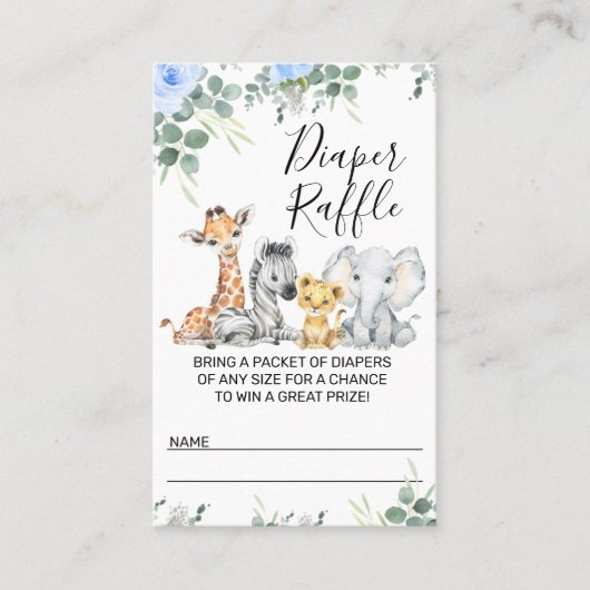 Carte De Visite Blue Eucalyptus Safari Baby shower Déchets Raffle (Devant)